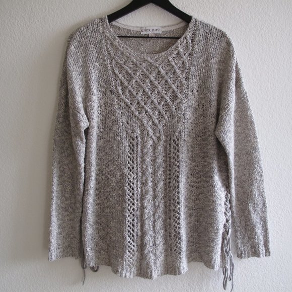 KNOX ROSE Cable Knit Lace Up Sweater - Picture 2 of 13